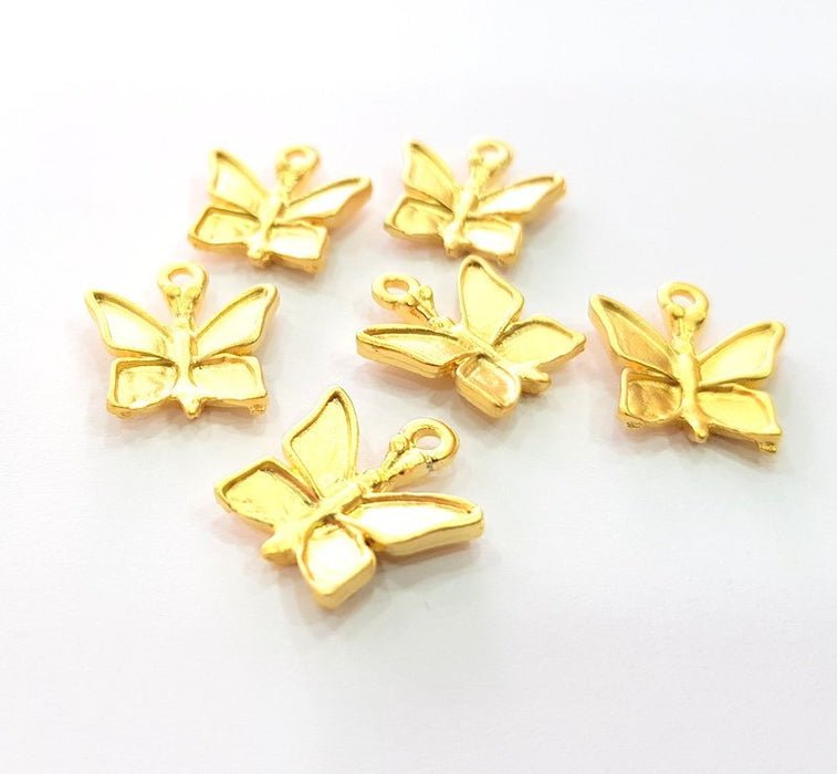 6 Butterfly Charm Gold Charms Gold Plated Metal (17x15mm)  G14297