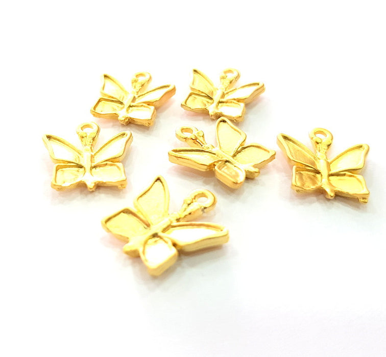 6 Butterfly Charm Gold Charms Gold Plated Metal (17x15mm)  G14297