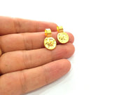 4 Hammered Round Charm Gold Charms Gold Plated Metal (13mm)  G14305