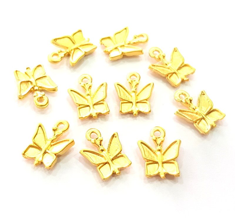 10 Butterfly Charm Gold Charms Gold Plated Metal (15x11mm)  G14310