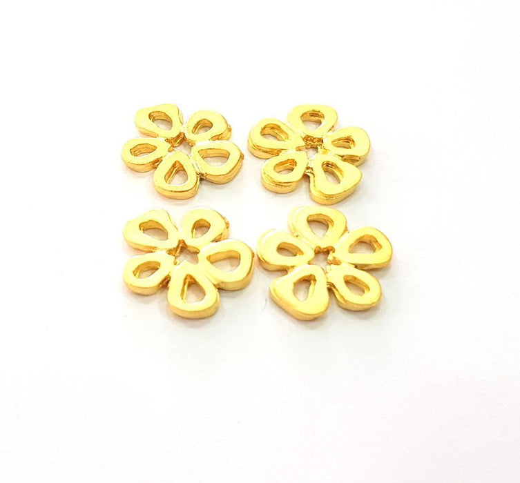 10 Flower Charm Gold Charms Gold Plated Metal (14mm)  G14314