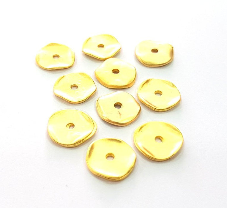 10 Wavy Disc Findings  Gold Charm Gold Plated Metal (13mm)  G14318