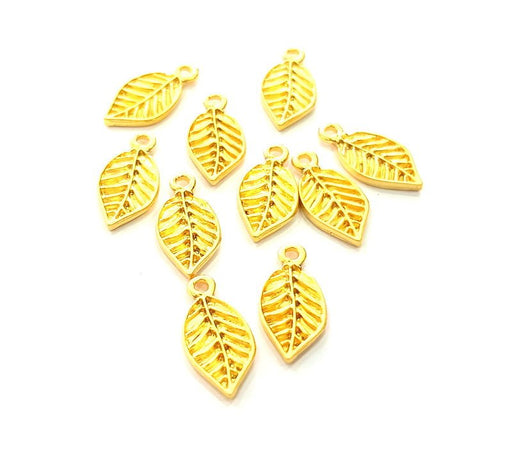 10 Leaf Charm Gold Charms Gold Plated Metal (19x9mm)  G14319