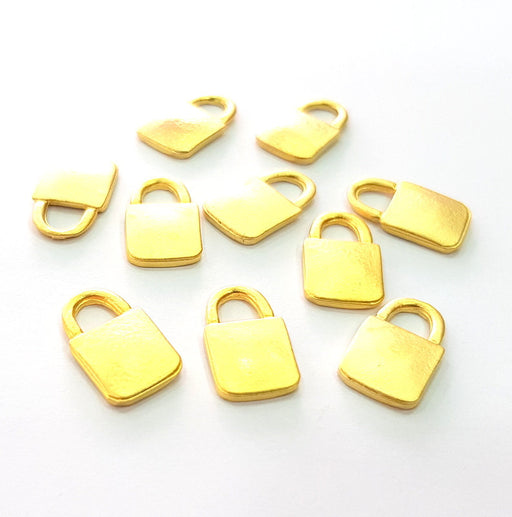 10 Lock Charm Matt Gold Charms (16x9mm)  G14321