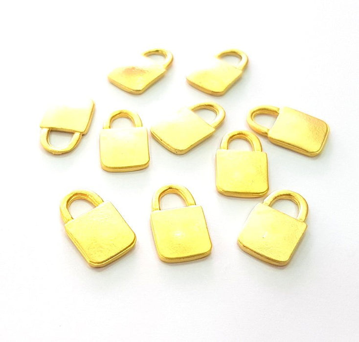 10 Lock Charm Matt Gold Charms (16x9mm)  G14321