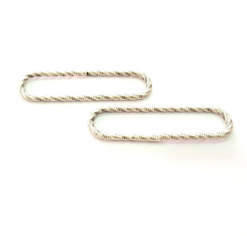 10 Silver Oval Connector Findings Antique Silver Plated Metal (42x12mm) G14325
