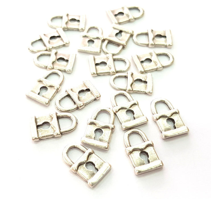 10 Lock Charm Silver Charms Antique Silver Plated Metal (15x9mm) G14335