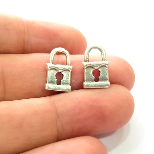 10 Lock Charm Silver Charms Antique Silver Plated Metal (15x9mm) G14335