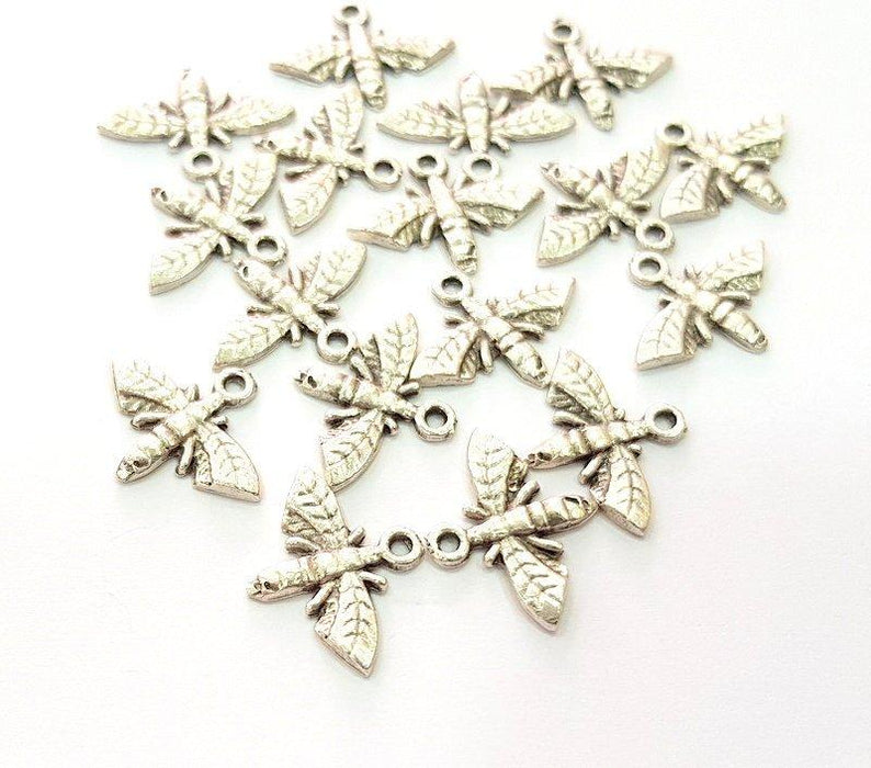 20 Bee Charm Silver Charms Antique Silver Plated Metal (17x12mm) G14336
