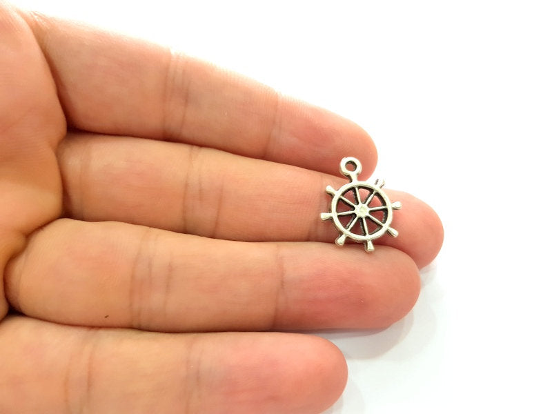 10 Rudder Charm Silver Charms Antique Silver Plated Metal (20x16mm) G14338