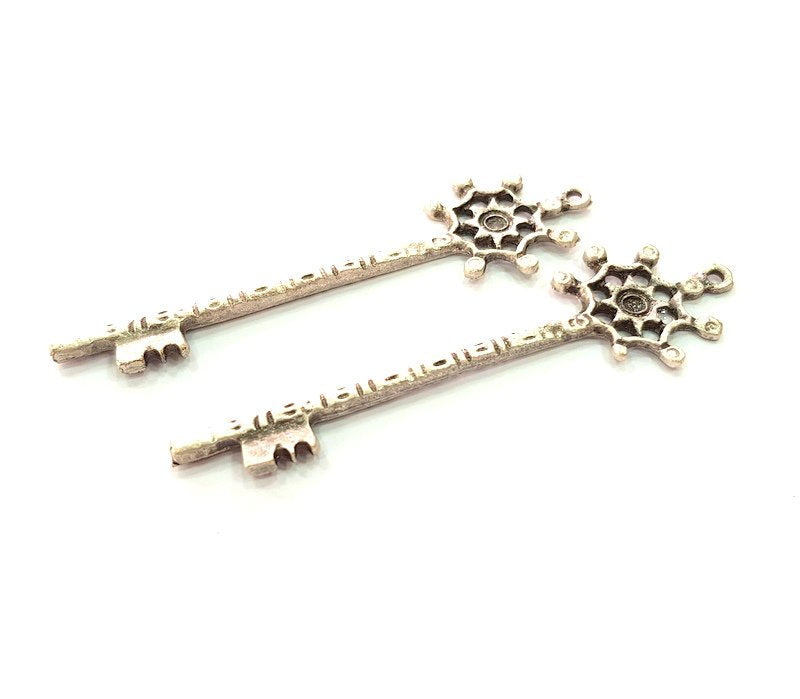 2 Key Charm Silver Charms Antique Silver Plated Metal (71x20mm) G14340