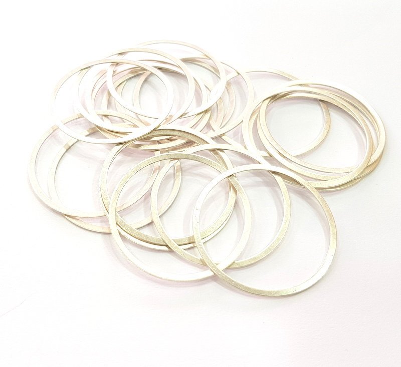 10 Silver Circle Connector Antique Silver Plated Brass (34 mm)  G14341