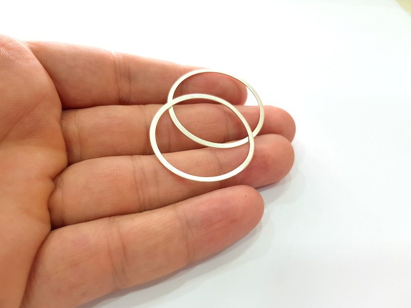 10 Silver Circle Connector Antique Silver Plated Brass (34 mm)  G14341