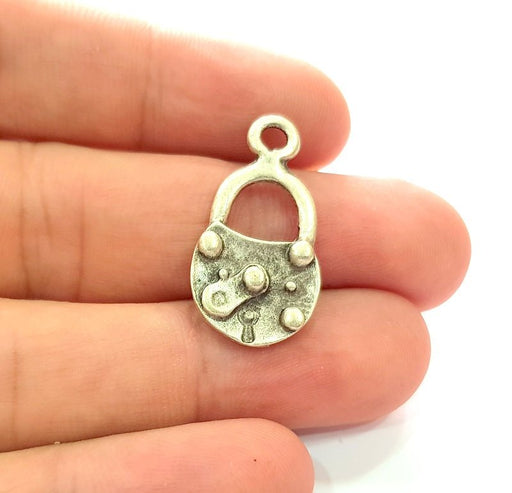 4 Lock Charm Silver Charms Antique Silver Plated Metal (30x15mm) G14342