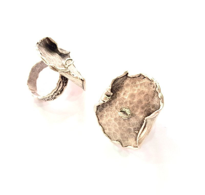 Silver Ring Setting Resin Ring Blank Cabochon Base inlay Mounting Adjustable Ring Base Bezel (28x16 mm) Antique Silver Plated Brass G14348