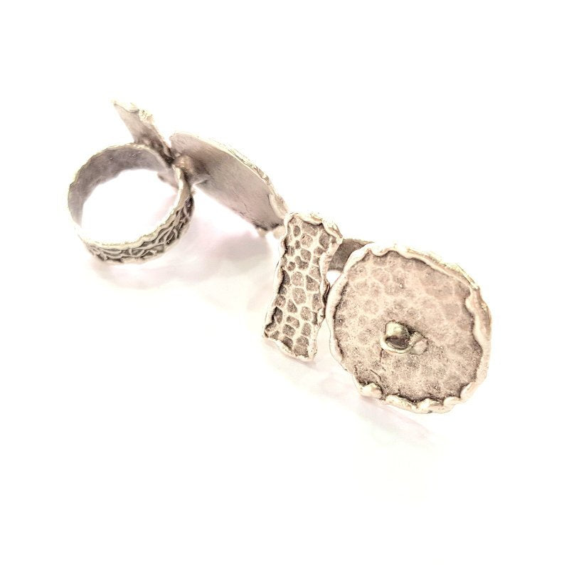 Silver Ring Setting Resin Ring Blank Cabochon Base inlay Mounting Adjustable Ring Base Bezel (23mm) Antique Silver Plated Brass G14350