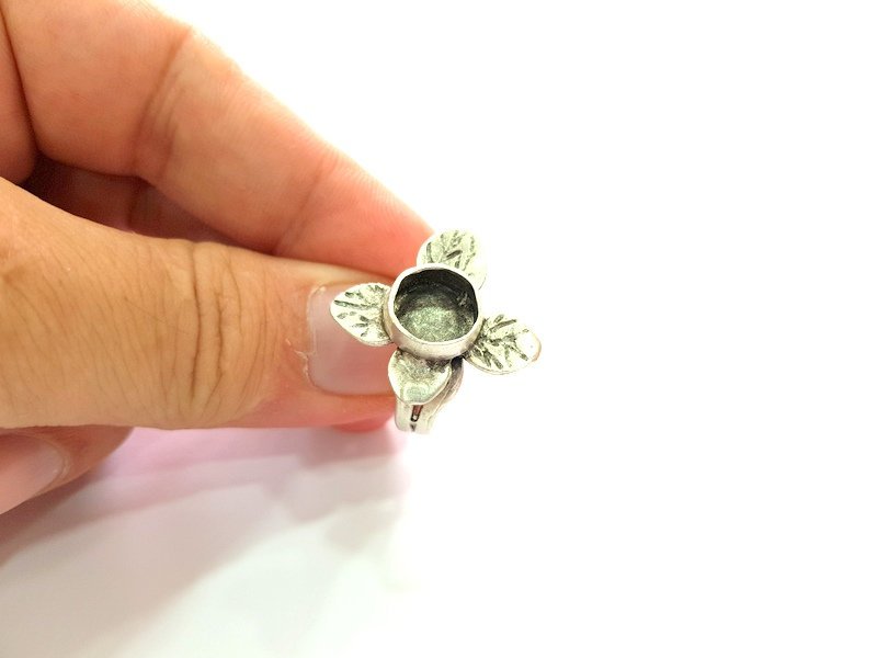 Silver Ring Setting Resin Ring Blank Cabochon Base inlay Ring Mounting Adjustable Ring Base Bezel (10 mm) Antique Silver Plated Brass G14351