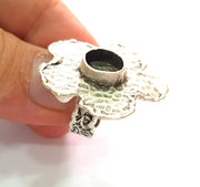 Silver Ring Setting Resin Ring Blank Cabochon Base inlay Ring Mounting Adjustable Ring Base Bezel (10 mm) Antique Silver Plated Brass G14349