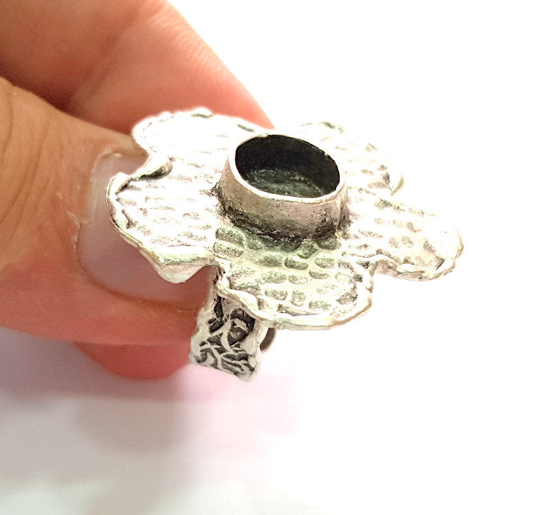 Silver Ring Setting Resin Ring Blank Cabochon Base inlay Ring Mounting Adjustable Ring Base Bezel (10 mm) Antique Silver Plated Brass G14349