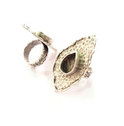 Silver Ring Setting Resin Ring Blank Cabochon Base inlay Mounting Adjustable Ring Base Bezel (14x10 mm) Antique Silver Plated Brass G14358