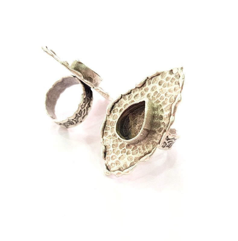 Silver Ring Setting Resin Ring Blank Cabochon Base inlay Mounting Adjustable Ring Base Bezel (14x10 mm) Antique Silver Plated Brass G14358