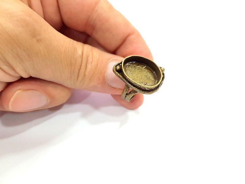 Antique Bronze Ring Blank Ring Setting inlay Blank Mosaic Bezel Base Cabochon Mountings ( 18x13 mm blank) Antique Bronze Plated Brass G5586