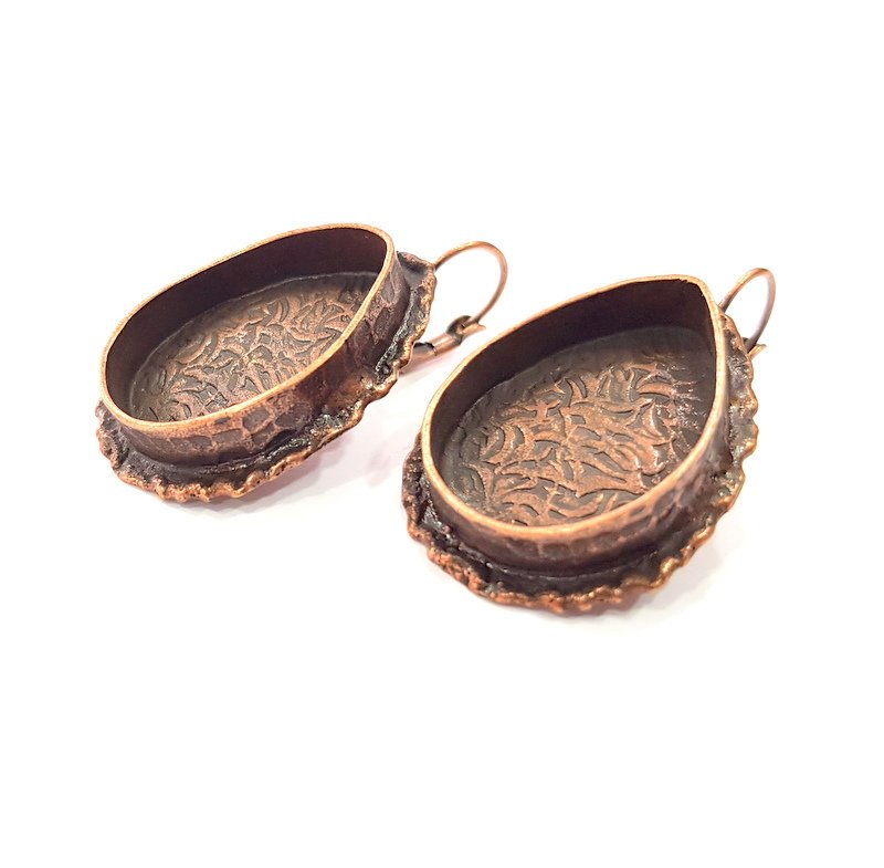 Earring Blank Base Settings Copper Resin Blank Cabochon Base inlay Blank Mountings Antique Copper Plated Brass (25x18mm blank) 1 Set  G14629