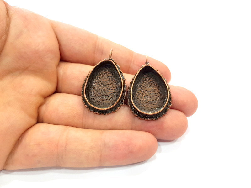 Earring Blank Base Settings Copper Resin Blank Cabochon Base inlay Blank Mountings Antique Copper Plated Brass (25x18mm blank) 1 Set  G14629
