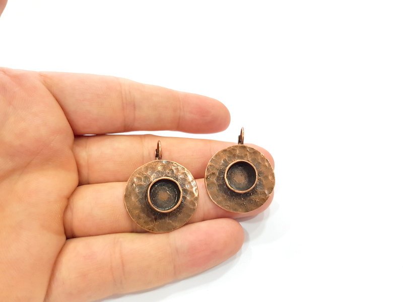 Earring Blank Base Settings Copper Resin Blank Cabochon Base inlay Blank Mountings Antique Copper Plated Brass (10mm blank) 1 Set  G14632