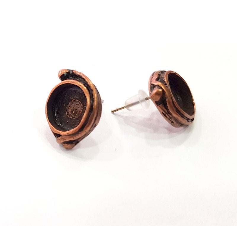 Earring Blank Base Settings Copper Resin Blank Cabochon Base inlay Blank Mountings Antique Copper Plated Brass (10mm blank) 1 Set  G14636