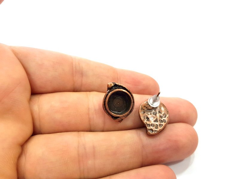 Earring Blank Base Settings Copper Resin Blank Cabochon Base inlay Blank Mountings Antique Copper Plated Brass (10mm blank) 1 Set  G14636