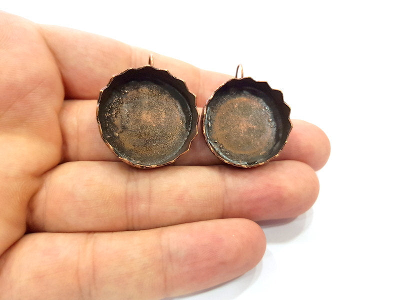Earring Blank Base Settings Copper Resin Blank Cabochon Base inlay Blank Mountings Antique Copper Plated Brass (24mm blank) 1 Set  G14638