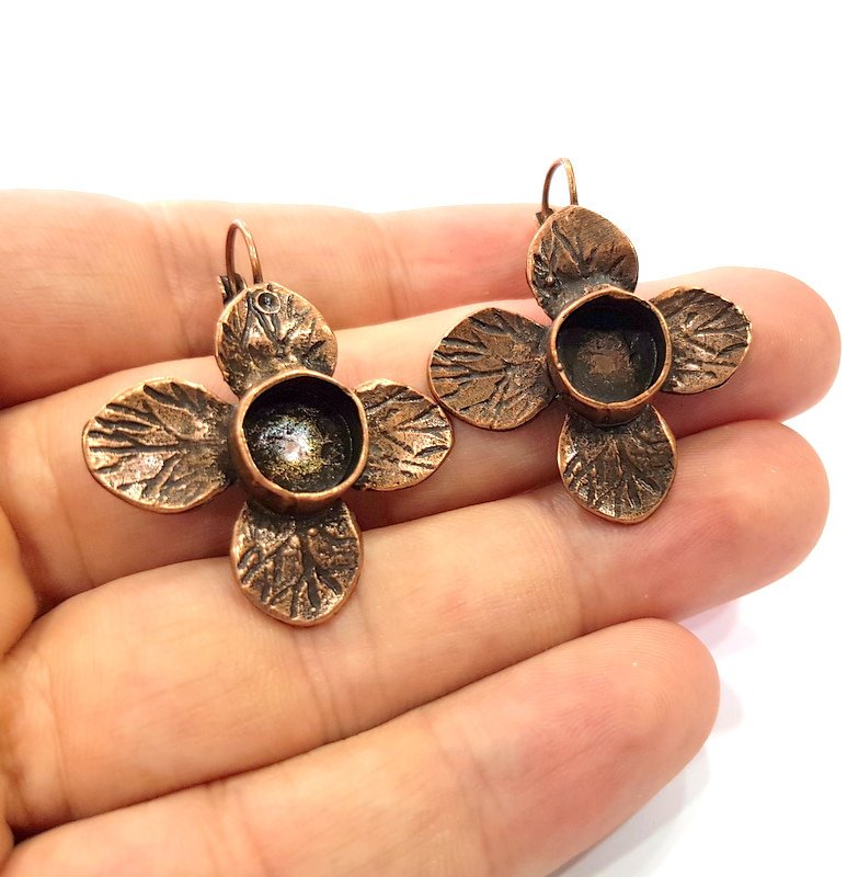 Earring Blank Base Settings Copper Resin Blank Cabochon Base inlay Blank Mountings Antique Copper Plated Brass (10mm blank) 1 Set  G14639