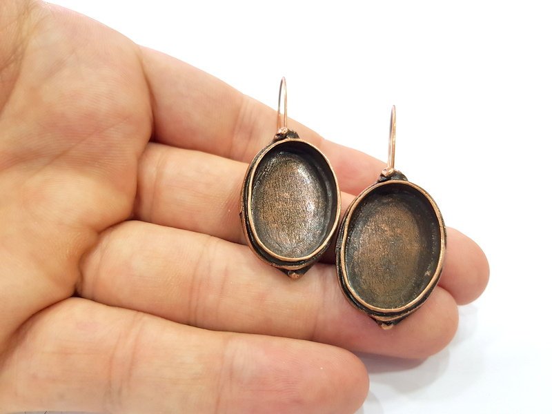 Earring Blank Base Settings Copper Resin Blank Cabochon Base inlay Blank Mountings Antique Copper Plated Brass (25x18mm blank) 1 Set  G14640