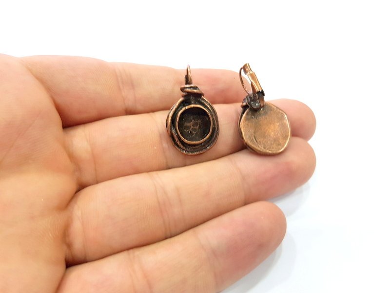 Earring Blank Base Settings Copper Resin Blank Cabochon Base inlay Blank Mountings Antique Copper Plated Brass (10mm blank) 1 Set  G14641