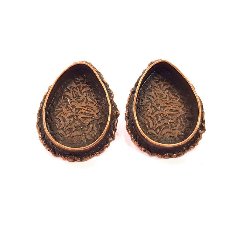 Earring Blank Base Settings Copper Resin Blank Cabochon Base inlay Blank Mountings Antique Copper Plated Brass (25x18mm blank) 1 Set  G14646