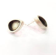 Earring Blank Base Settings Silver Resin Blank Cabochon Base inlay Blank Mountings Antique Silver Plated Metal (14x10mm blank) 1 Set  G14647
