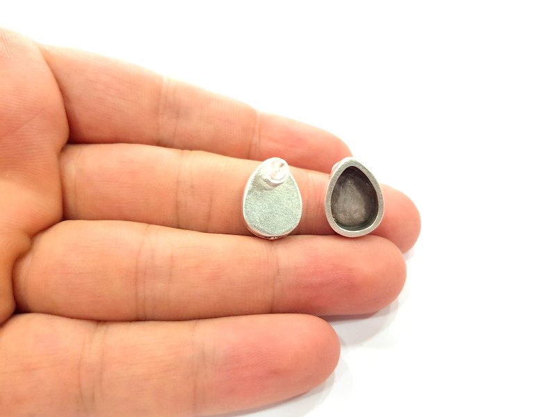 5 Pairs Earring Blank Base Settings Silver Resin Blank Cabochon Base inlay Blank Mountings Antique Silver Plated Metal(14x10mm blank) G14647