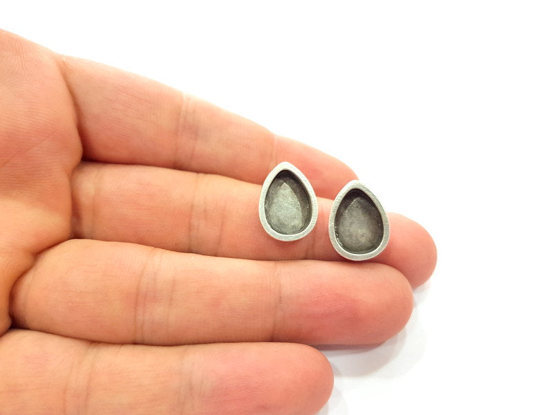 Earring Blank Base Settings Silver Resin Blank Cabochon Base inlay Blank Mountings Antique Silver Plated Metal (14x10mm blank) 1 Set  G14647