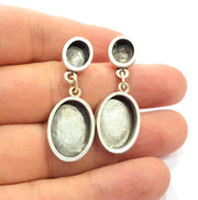 Earring Blank Base Settings Silver Resin Blank Cabochon Base inlay Blank Mountings Antique Silver Plated Metal (10x8+13x18mm ) 1 Set  G14648