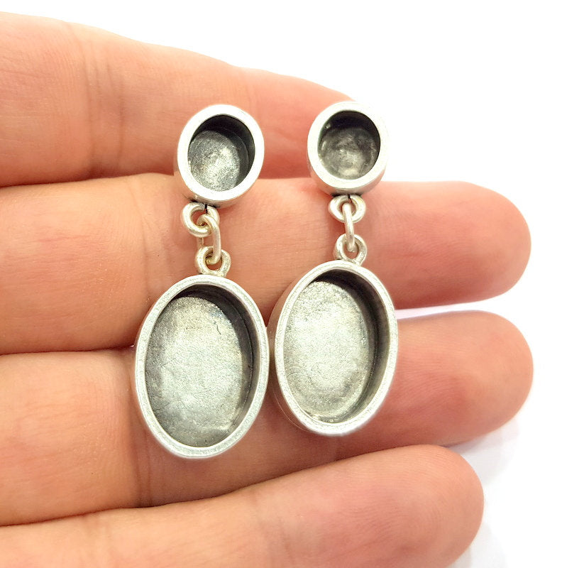 Earring Blank Base Settings Silver Resin Blank Cabochon Base inlay Blank Mountings Antique Silver Plated Metal (10x8+13x18mm ) 1 Set  G14648