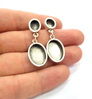 Earring Blank Base Settings Silver Resin Blank Cabochon Base inlay Blank Mountings Antique Silver Plated Metal (10x8+13x18mm ) 1 Set  G14648