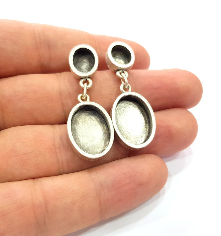 Earring Blank Base Settings Silver Resin Blank Cabochon Base inlay Blank Mountings Antique Silver Plated Metal (10x8+13x18mm ) 1 Set  G14648