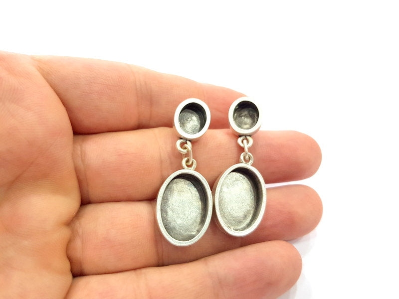 Earring Blank Base Settings Silver Resin Blank Cabochon Base inlay Blank Mountings Antique Silver Plated Metal (10x8+13x18mm ) 1 Set  G14648