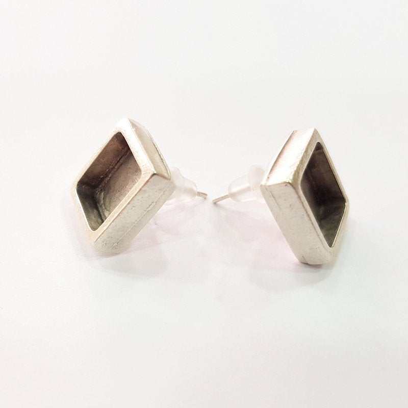 5 Pairs Earring Blank Backs Base Settings Silver Resin Blank Cabochon Base inlay Mountings Antique Silver Plated Metal(10x10mm blank) G15406