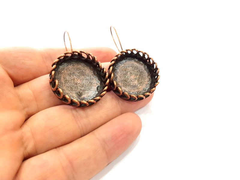 Earring Blank Base Settings Copper Resin Blank Cabochon Base inlay Blank Mountings Antique Copper Plated Brass (25mm blank) 1 Set  G14651
