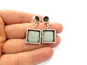 Earring Blank Base Settings Silver Resin Blank Cabochon Base inlay Blank Mountings Antique Silver Plated Metal (8+15x15mm ) 1 Set  G14652