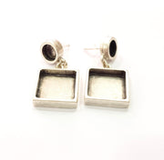 Earring Blank Base Settings Silver Resin Blank Cabochon Base inlay Blank Mountings Antique Silver Plated Metal (8+15x15mm ) 1 Set  G14652