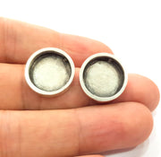 Earring Blank Base Settings Silver Resin Blank Cabochon Base inlay Blank Mountings Antique Silver Plated Metal (16mm blank) 1 Set  G15617