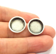 5 Pairs Earring Blank Base Settings Silver Resin Blank Cabochon Base inlay Blank Mountings Antique Silver Plated Metal (16mm blank) G15617